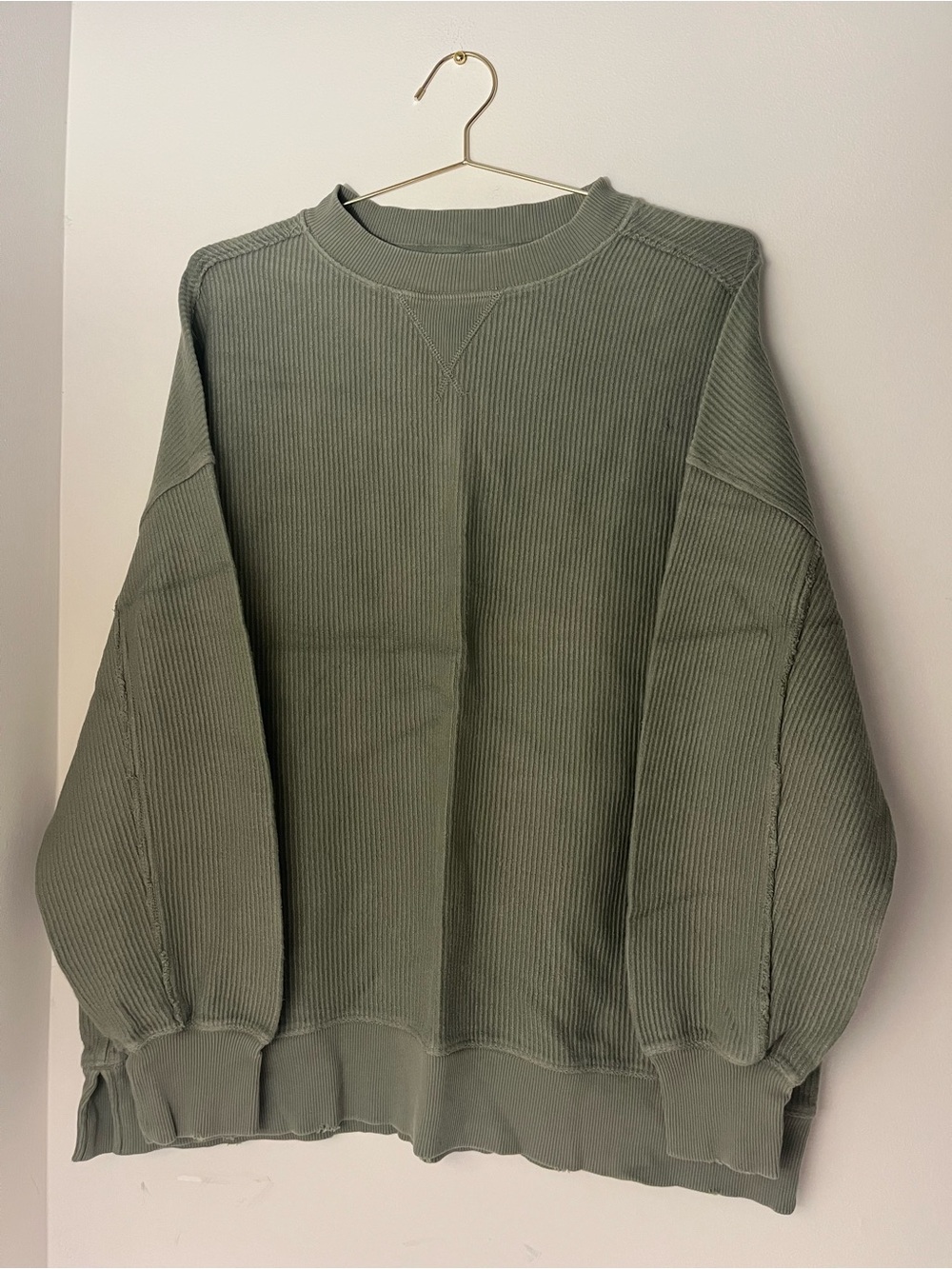 American Eagle Aerie Olive Green Ribbed Sweatshirt Oversized